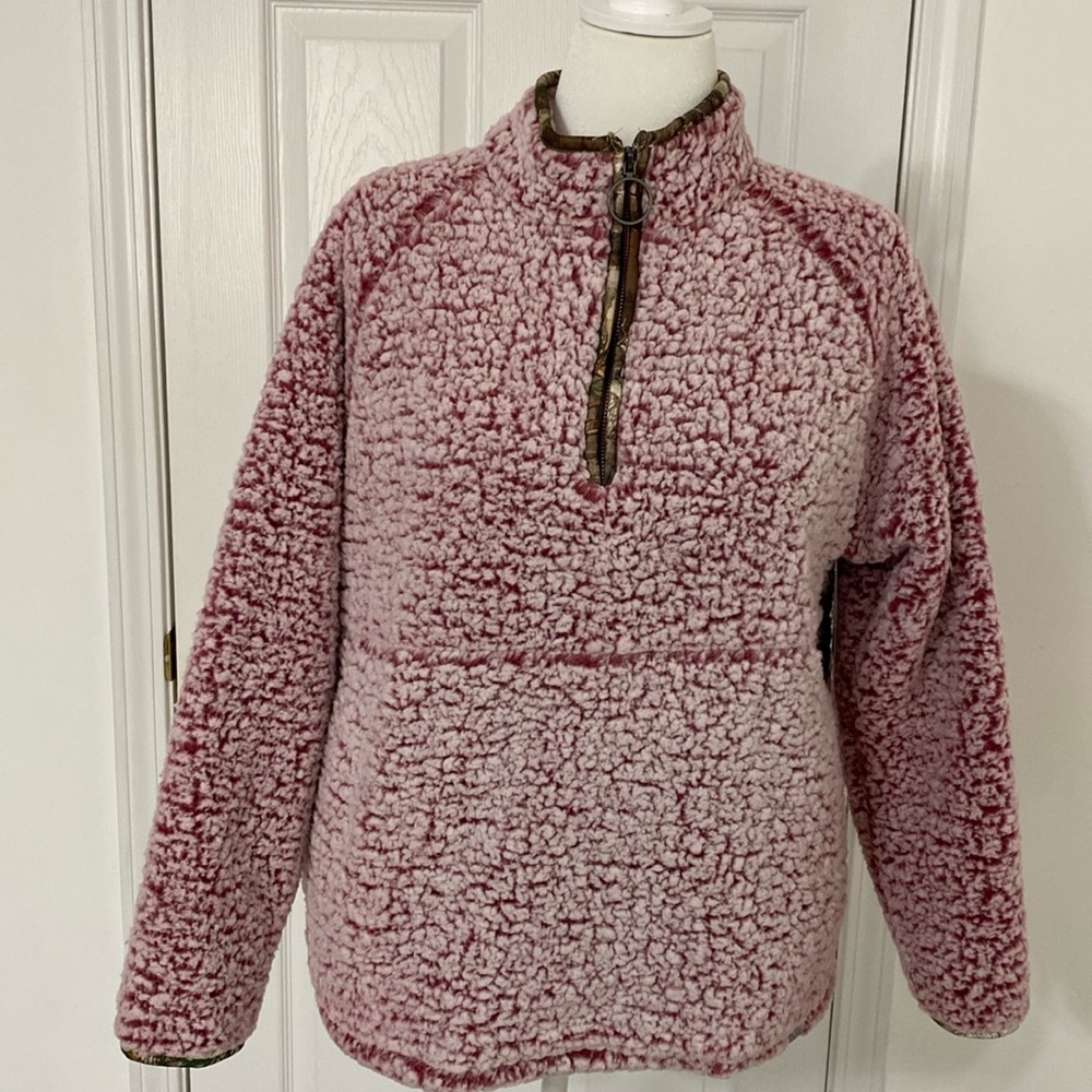 NWT Ocean + Coast Sherpa Pullover With Real Tree Trim and Soft Lining